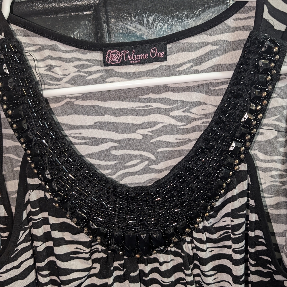 Volume One Zebra Print Top with Black Beaded Neckline